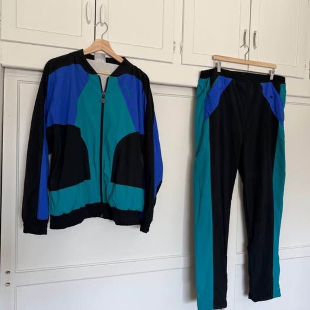 Vintage Adidas Tracksuit Black Blue Teal - Size L